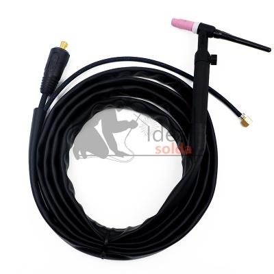 Cabo de soldadura preto enrolado com conector e pega preta com ponta rosa