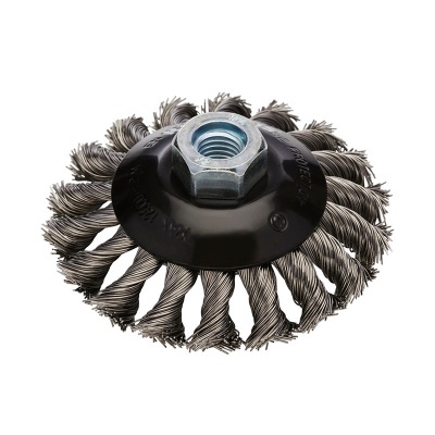 Escova de aço circular com fios torcidos e núcleo preto com anel metalizado central