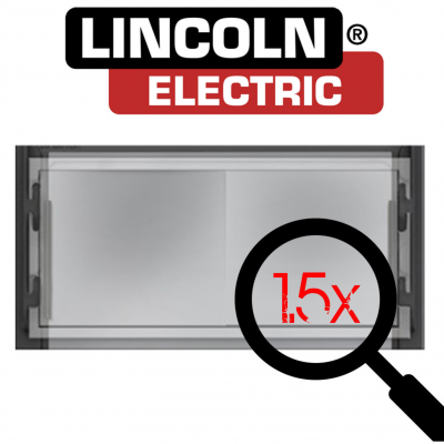 Visor com texto 15x e logotipo Lincoln Electric