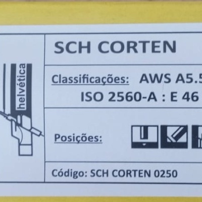 Embalagem da marca helvética para SCH CORTEN 2,5 x 350mm com etiquetas e texto técnico