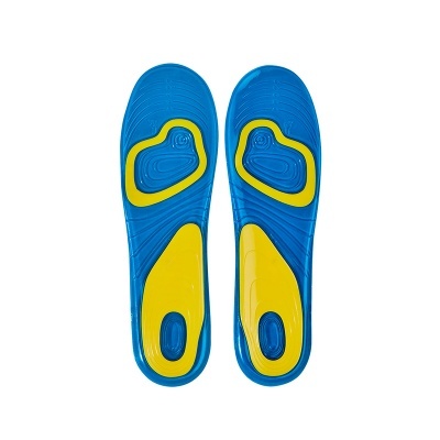Palmilhas ortopédicas azuis e amarelas