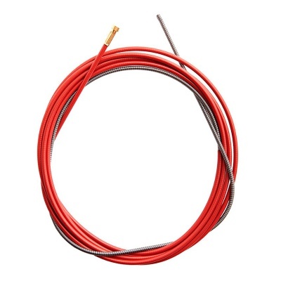 Cabo de aço revestido em plástico vermelho enrolado com extremidade metálica dourada