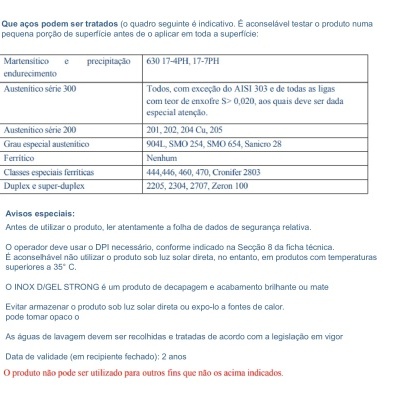 Tabela técnica com informações sobre tipos de aço e tratamentos térmicos, avisos de segurança em português