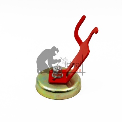 Suporte metálico dourado com estrutura vermelha e parafuso prateado