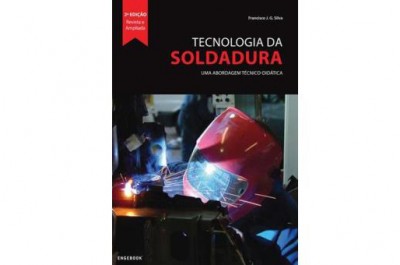 Capa de livro sobre tecnologia da soldadura com imagem de soldador