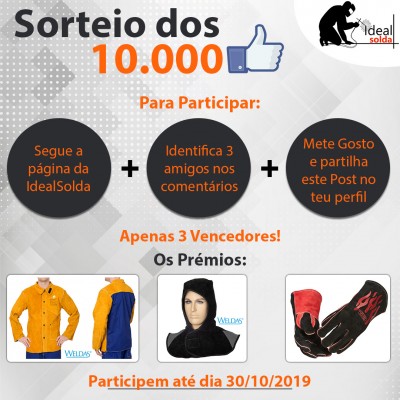 Imagem promocional de sorteio IdealSolda com roupa de trabalho amarela e azul, balaclava preta e luvas de proteção.