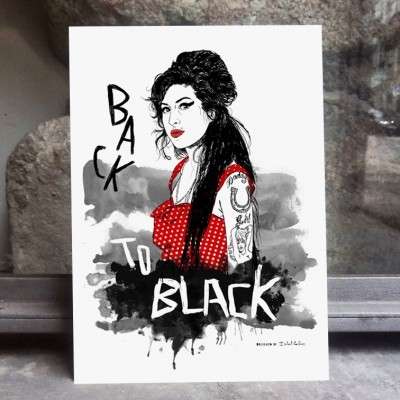 Poster com ilustração feminina e texto BACK TO BLACK