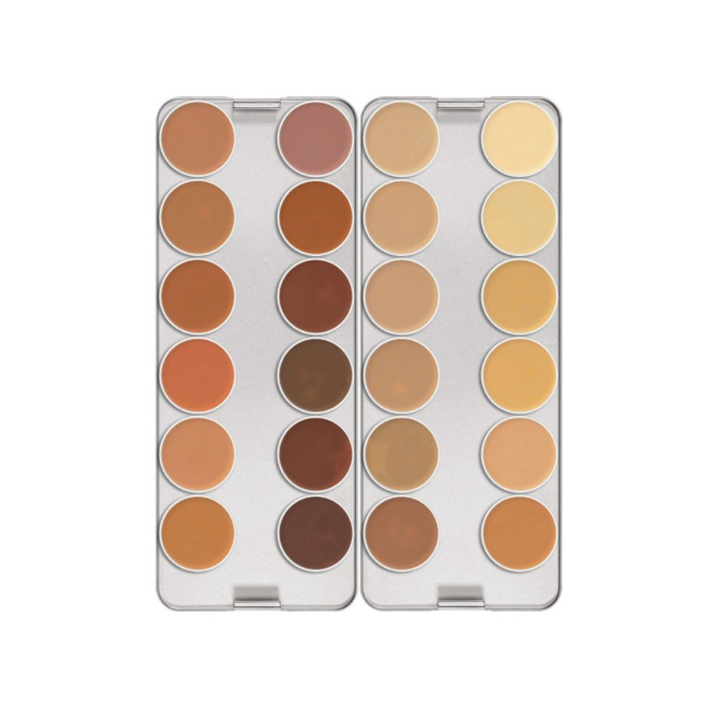 Camouflage Creme 24 Cores Dermacolor Kryolan Paletas de maquiagem com 12 tons variados de beige a castanho