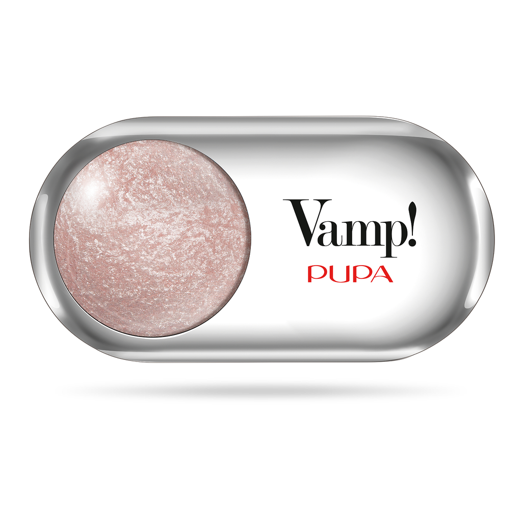 Sombra Vamp! Pupa Milano Produto cosmético Vamp! Pupa em embalagem prateada com esfera rosa