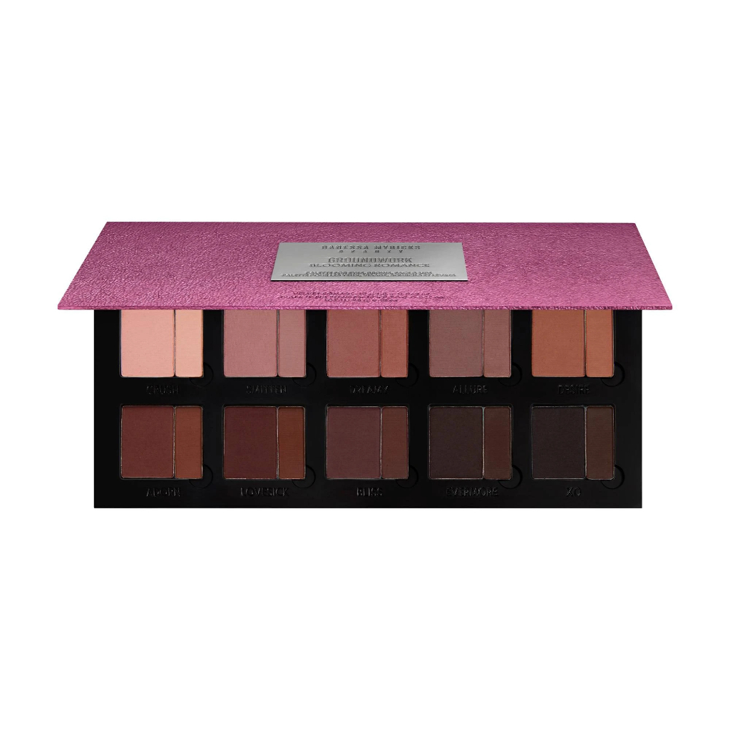 Paleta Groundwork Blooming Romance Danessa Myricks Beauty Paleta de sombras com tampa rosa e 14 tons variados