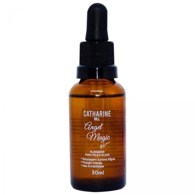 Frasco âmbar com conta-gotas e texto branco Angel Magic gel