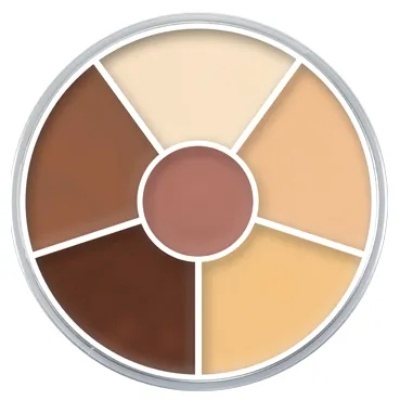 Paleta redonda com cinco tons de creme corretor e um centro rosa