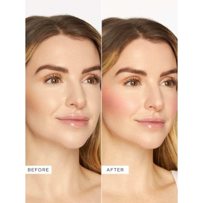 Imagem de antes e depois de maquilhagem no rosto de uma mulher