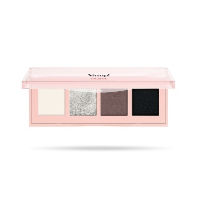 paleta de sombras rosa com quatro cores variadas