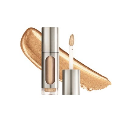 batom líquido dourado metálico com aplicador e embalagem prateada