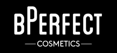 Logotipo branco no fundo preto com texto bPerfect COSMETICS.