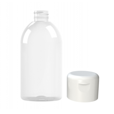 Conjunto 120 Frascos PET 500ml M1 cilíndrico INV 28/410 + Tampa Flip-Top 28/410