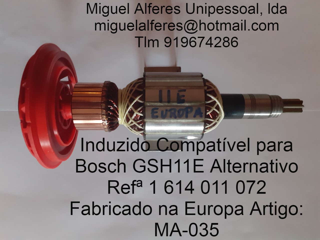INDUZIDO P/ BOSCH GSH11E induzido metálico com componentes em cobre e plástico vermelho para Bosch GSH11E, texto informativo em fundo branco