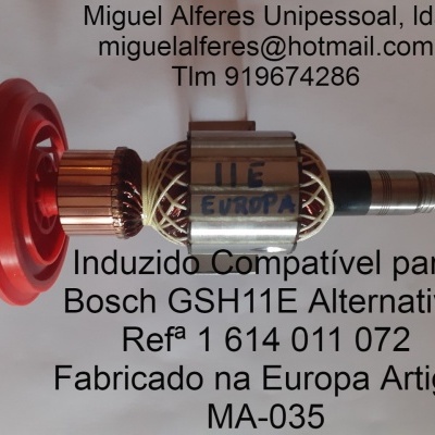 induzido metálico com componentes em cobre e plástico vermelho para Bosch GSH11E, texto informativo em fundo branco