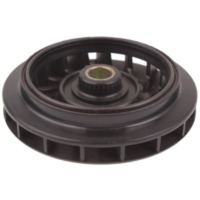 Polia preta plástica com centro metálico e entradas espaçadas