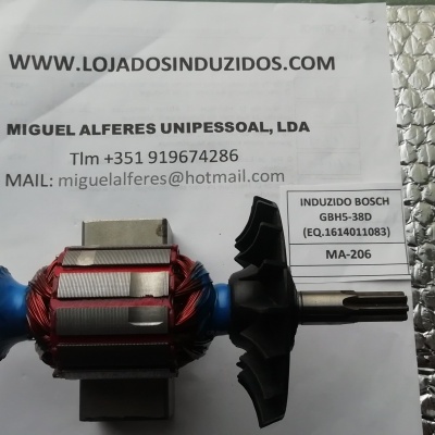 Componente elétrico rotativo sobre papel com informações de contato e etiqueta