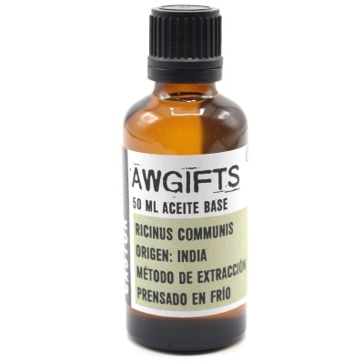 Frasco de óleo base Ricinus Communis de 50 ml com etiqueta em espanhol