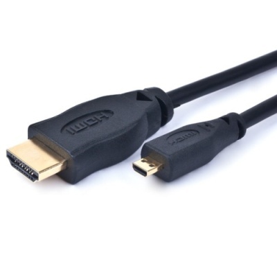 Cabo HDMI preto com conetores dourados, HDMI normal e micro HDMI