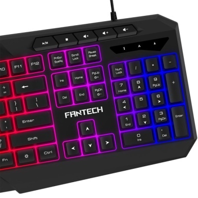 Teclado negro FANTECH com retroiluminação colorida e teclas multimédia