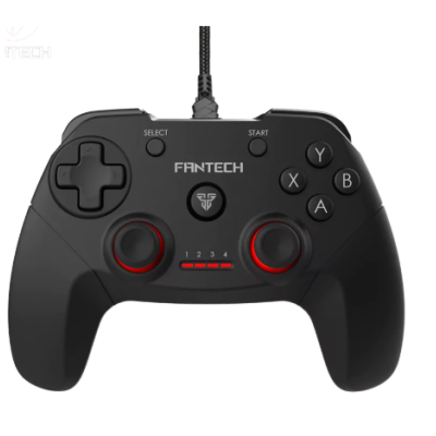Comando de videojogo preto FHANTECH com botões e luzes vermelhas
