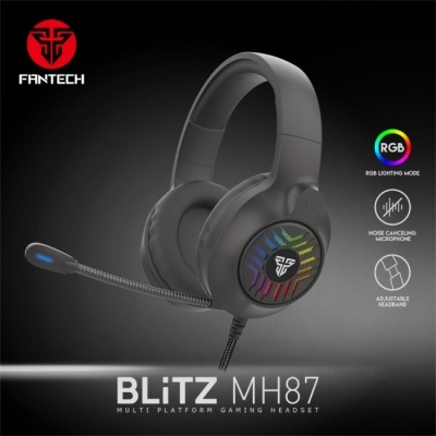 Auricular gaming Fantech Blitz MH87 preto com microfone flexível e iluminação RGB