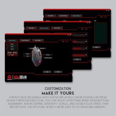 Interface do software de personalização do rato gaming Antech Zeus X5S com diversas opções de configuração