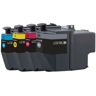 Quatro tinteiros coloridos com etiquetas LC3219XL e LC32
