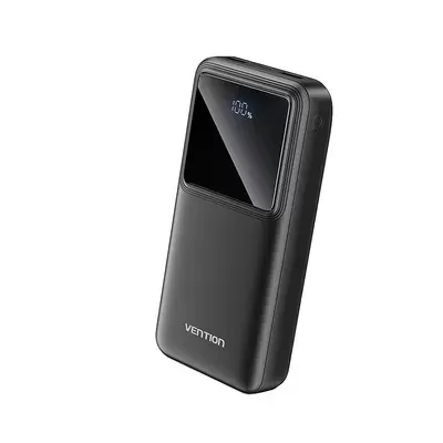 Carregador portátil preto com visor digital e marca VENTION
