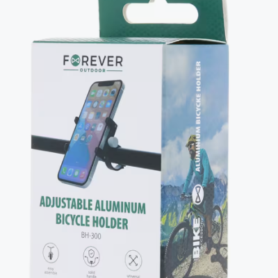 Embalagem suporte de bicicleta ajustável em alumínio com imagem de telemóvel e ciclista