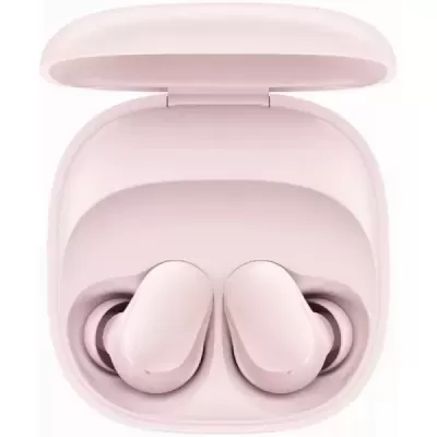 Auscultadores intra-auriculares cor de rosa na caixa de carregamento aberta