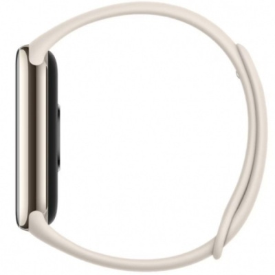 Relógio inteligente prata com bracelete branca vista lateral