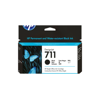 Embalagem de tinteiro HP DesignJet 711 preto com borboletas azuis