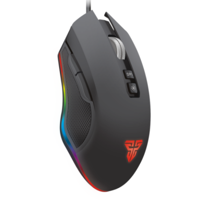 Rato de computador preto com iluminação LED colorida e dois botões DPI