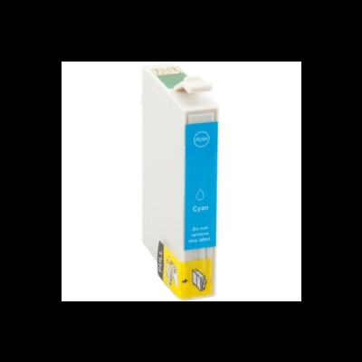 Cartucho de tinta de impressora branco com etiqueta azul e selo amarelo na base