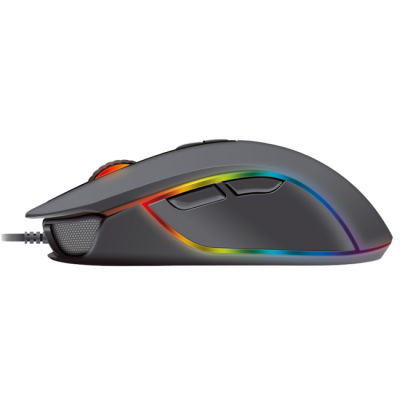 Rato de computador preto com iluminação RGB e botões laterais