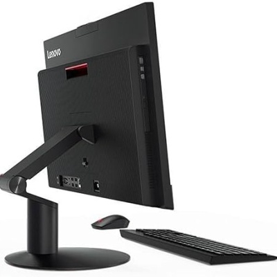 Computador all-in-one preto Lenovo com teclado e rato sem fios