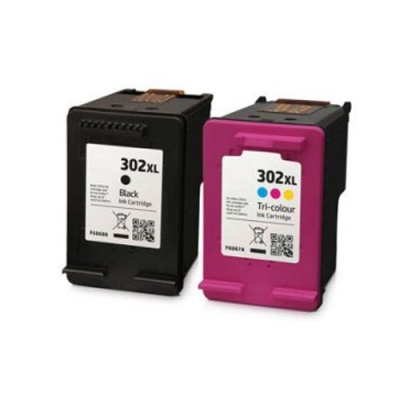 Duas tinteiros de impressora 302XL, preto e tri-cor, em fundo branco.