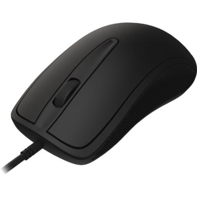 Rato de computador preto com cabo e scroll central