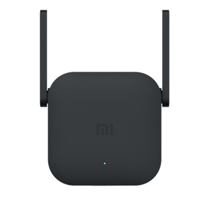 Extensor de sinal Wi-Fi preto Xiaomi com duas antenas e luz azul