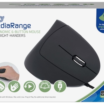 Rato ergonómico preto MediaRange com cabo e 6 botões
