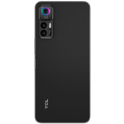 Smartphone preto TCL com tripla câmara traseira