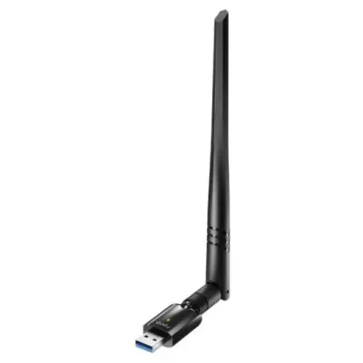 Antena Wi-Fi USB preta com conector azul e corpo cilíndrico