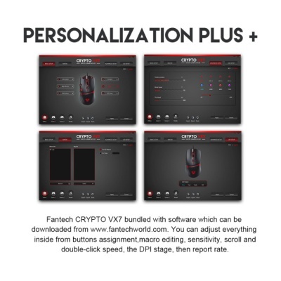 Interface de personalização do rato Fantech CRYPTO VX7 com opções ajustáveis