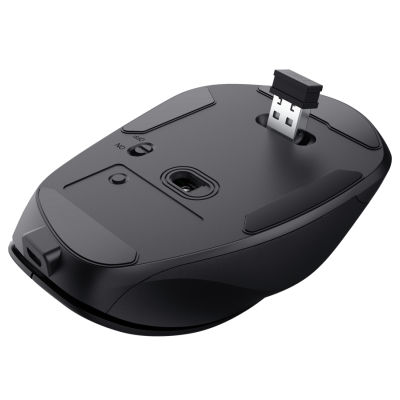 Base de rato informático preto com USB destacável e interruptor liga/desliga.