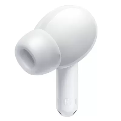 Auricular sem fios branco com ponteira de silicone e haste